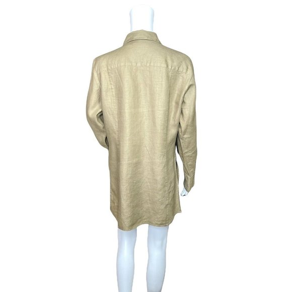 Valerie Stevens Brown Linen Long Sleeve Button Front Tunic Top Size Medium - Picture 8 of 9